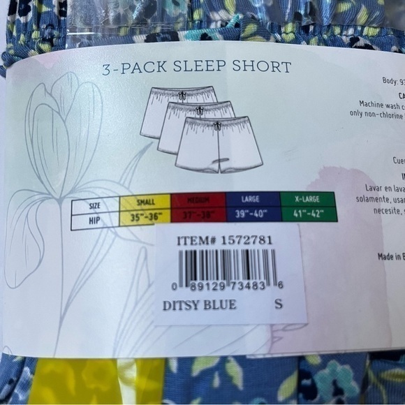 Jane And Bleeker Pack of 3 Sleep Shorts Sz Small 3” Inseam Ditsy Blue NEW - Picture 4 of 7